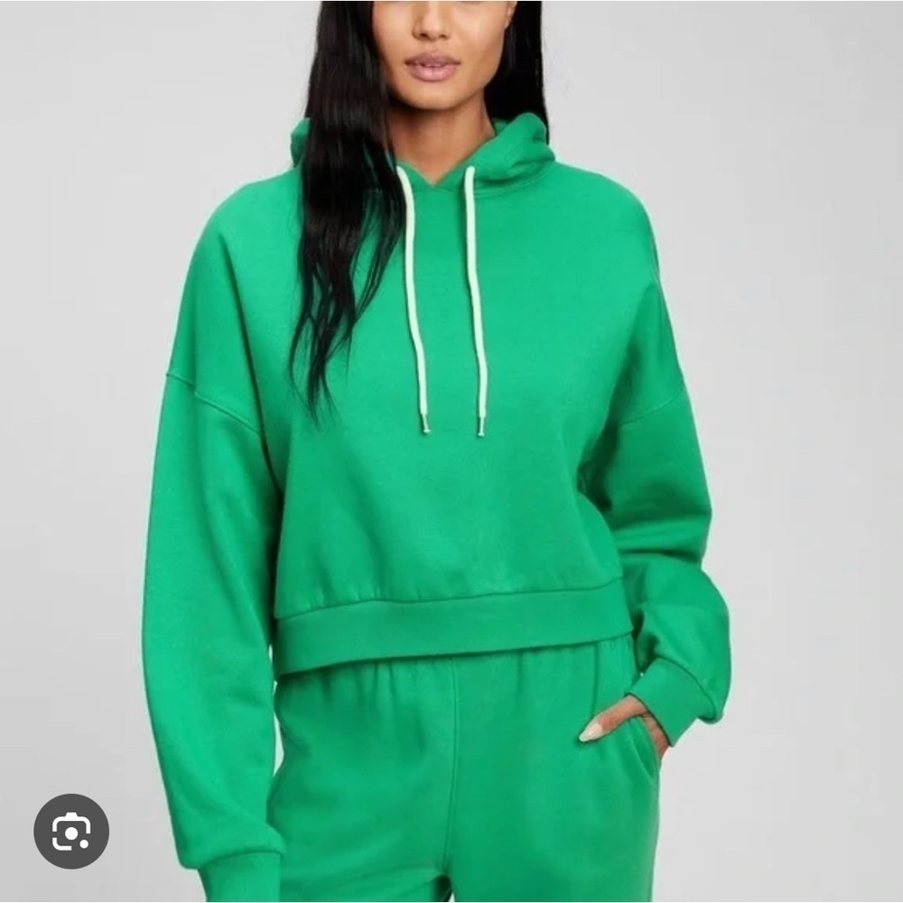 GAP Bright Green Vintage Cropped Drop Shoulder Hoody, Medium, Like New